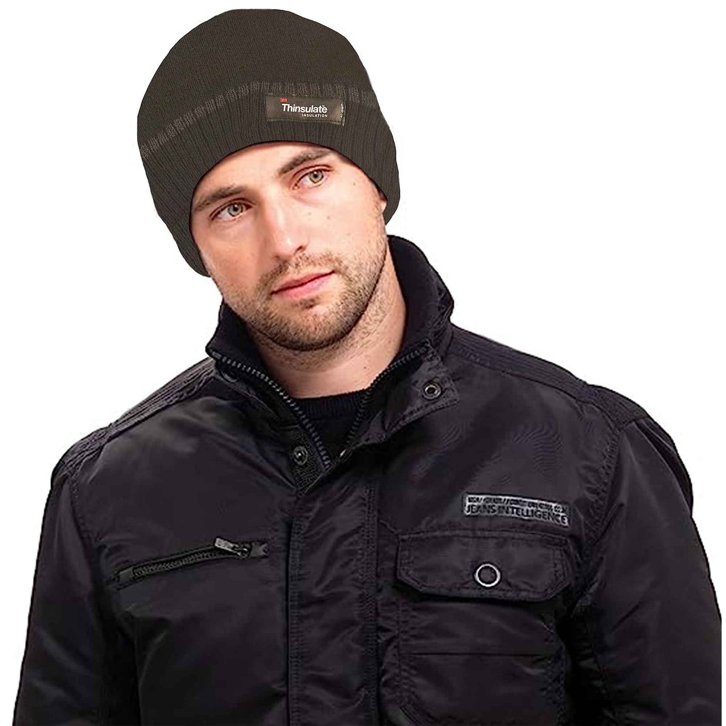 Pack of 2 Mens Stripe Fleece Beanie Hat with 3M Thinsulate Insulation Quick Drying Lightweight Winter Thermal Protection for Skiing Hiking Outdoor by Sock Stack