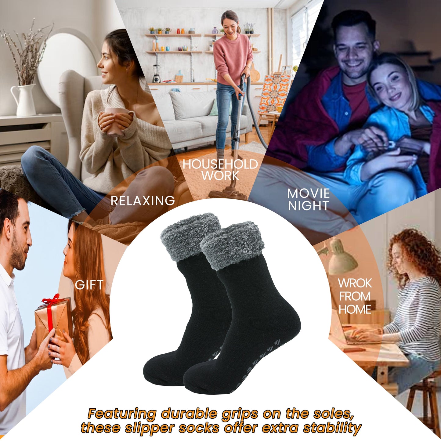 Pack of 2 Women's Feather Soft TOT Slipper Socks with Anti-Slip Grips Fleece Lined Cozy Winter Indoor Lounge Socks by Sock Stack