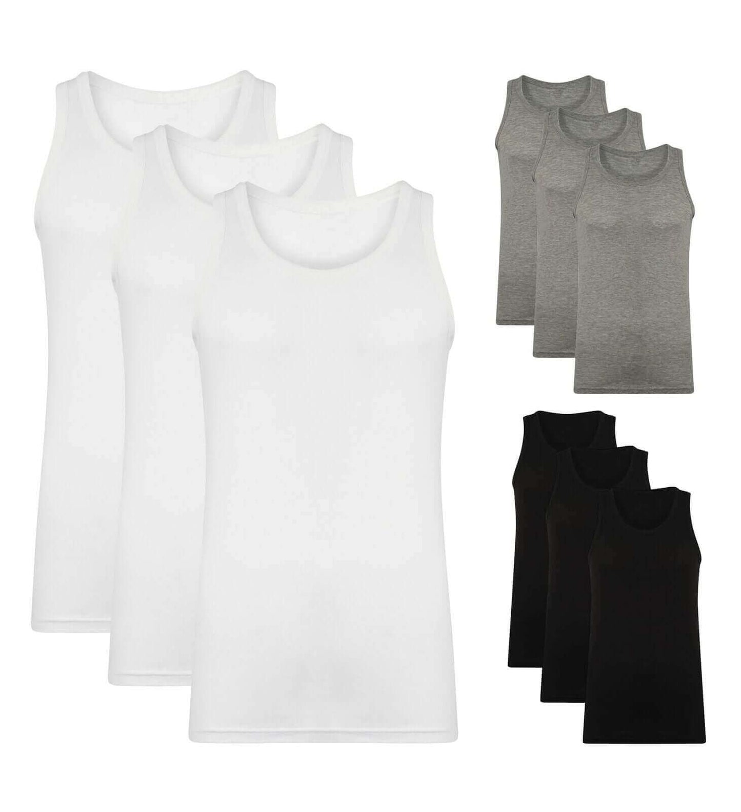 Pack of 3 Mens Fitted Cotton Vests Comfortable Versatile Breathable Hypoallergenic in White Black Grey Ideal for Layering All Seasons by Sock Stack