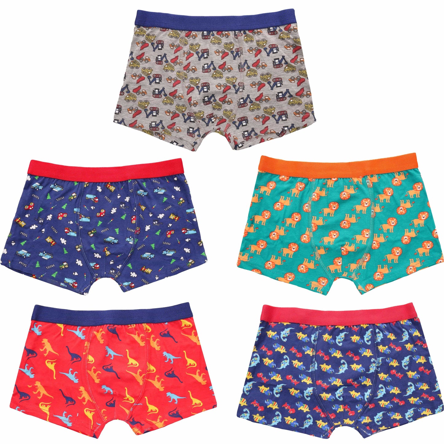 Pack of 5 Boys Boxer Shorts Fun Prints Comfortable Underpants Elastic Waistband Breathable Stretchable Kids Boxer Trunks for Everyday Wear by Sock Stack