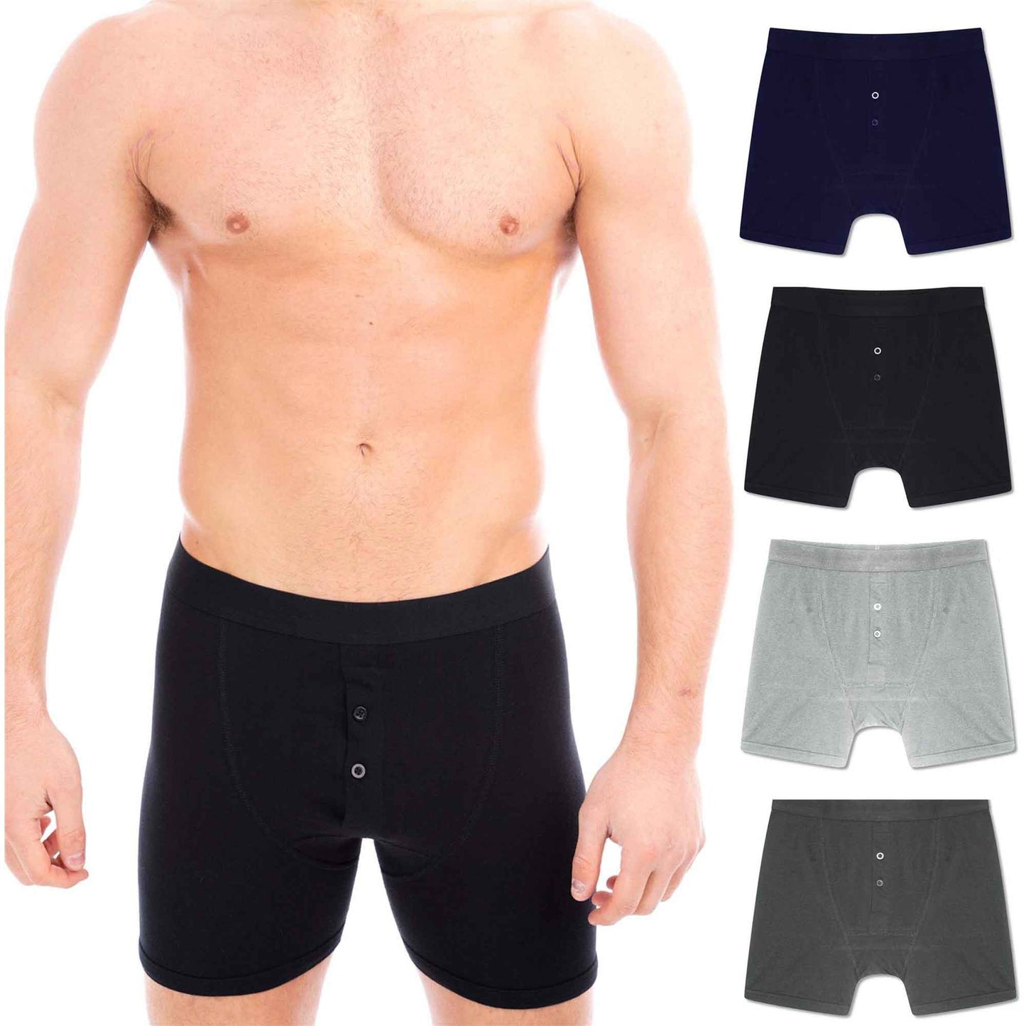 Pack of 5 Men's Cotton Boxer Shorts Button Fly Breathable Stretchy Classic Trunks Premium Comfort Everyday Wear Gym Sports Sock Stack