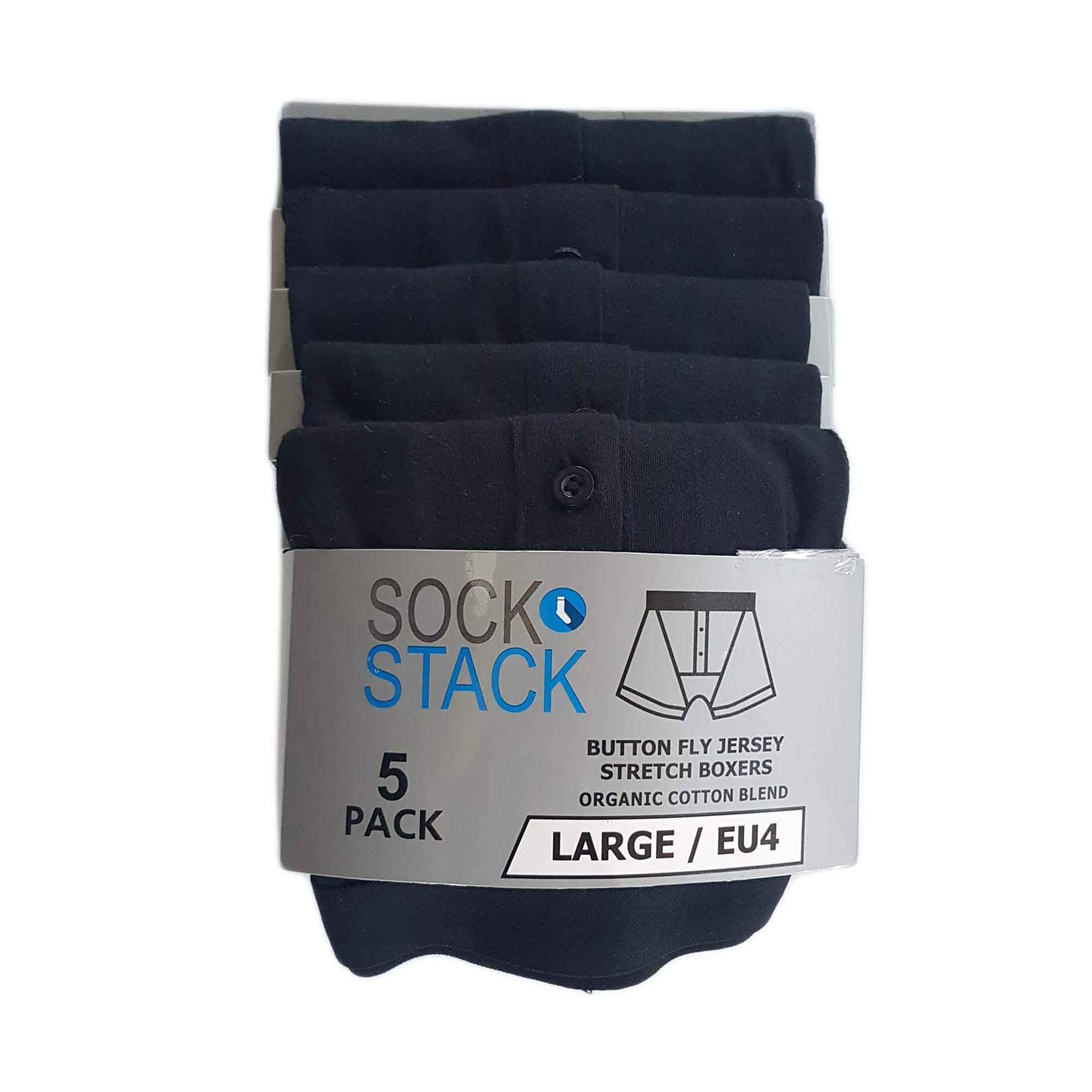 Sock Stack Men's Cotton Button Fly Boxer Shorts Pack Of 5 Breathable Stretch Gym Sports