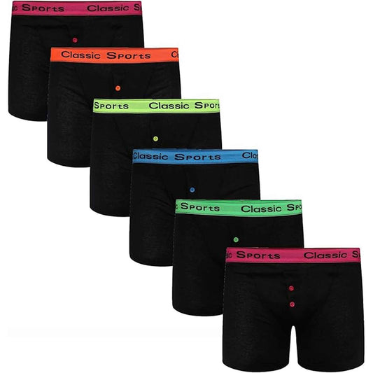 Pack of 6 Boys Boxer Shorts Cotton Blend with Neon Waistbands Comfortable Breathable Stretchy Underwear Sizes 5-13 Years Classic Trunk Style by Sock Stack
