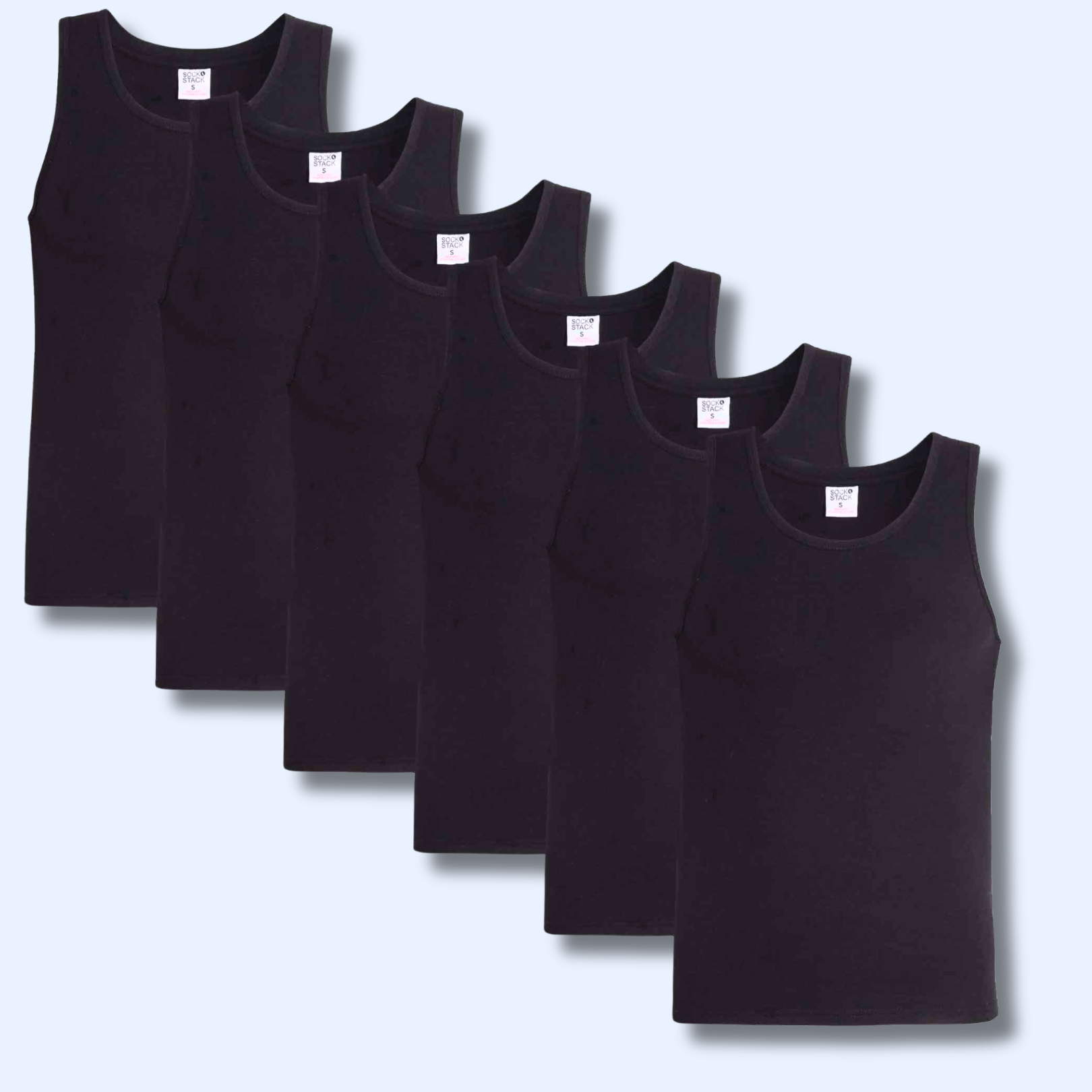 Sock Stack Pack Of 6 Mens Cotton Blend Gym Muscle Vests Fitted Lightweight Breathable