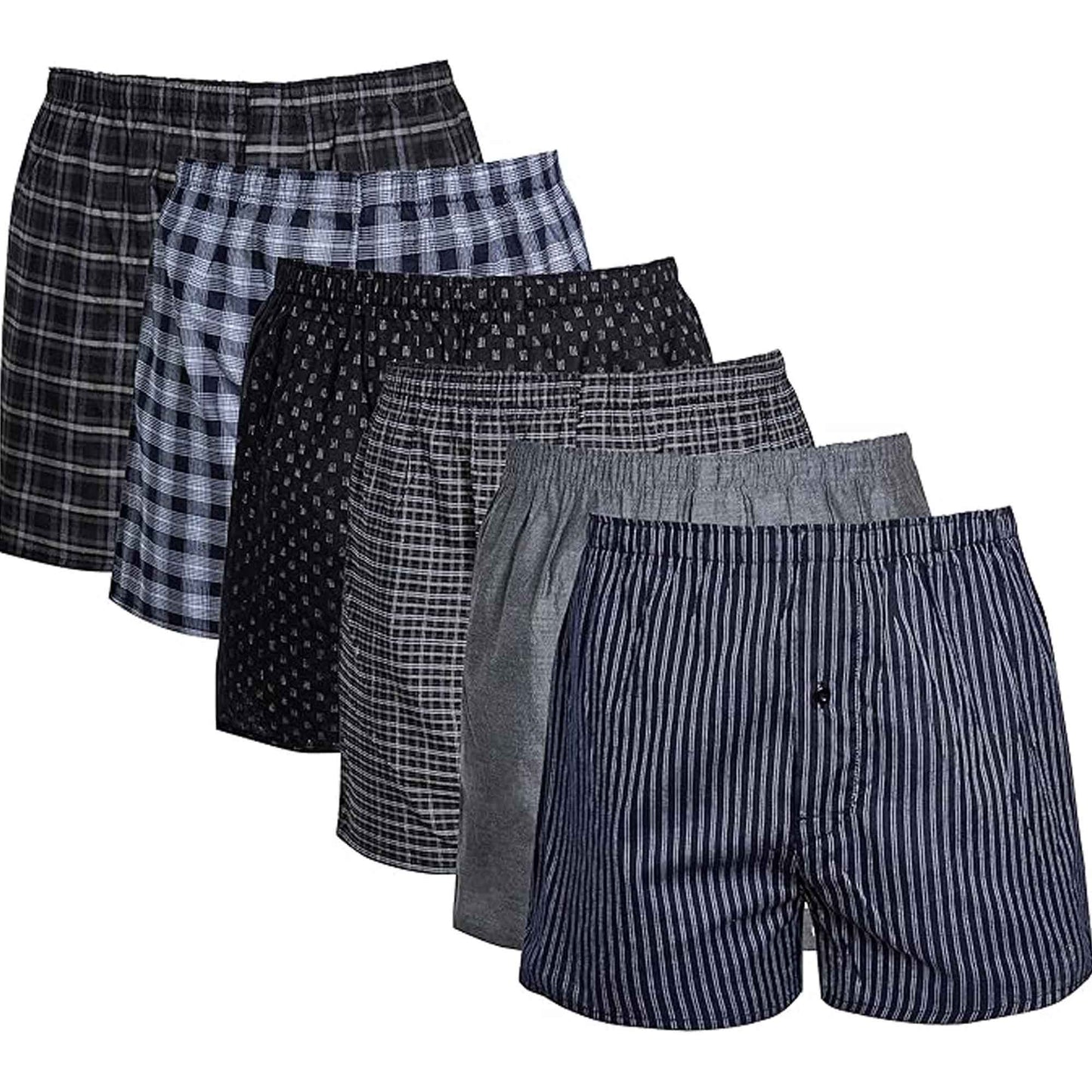 Pack of 6 Mens Loose Fit Boxers with Comfort Waistband Button Fly Breathable Cotton Blend Assorted Colours Premium Quality MB02 by Sock Stack