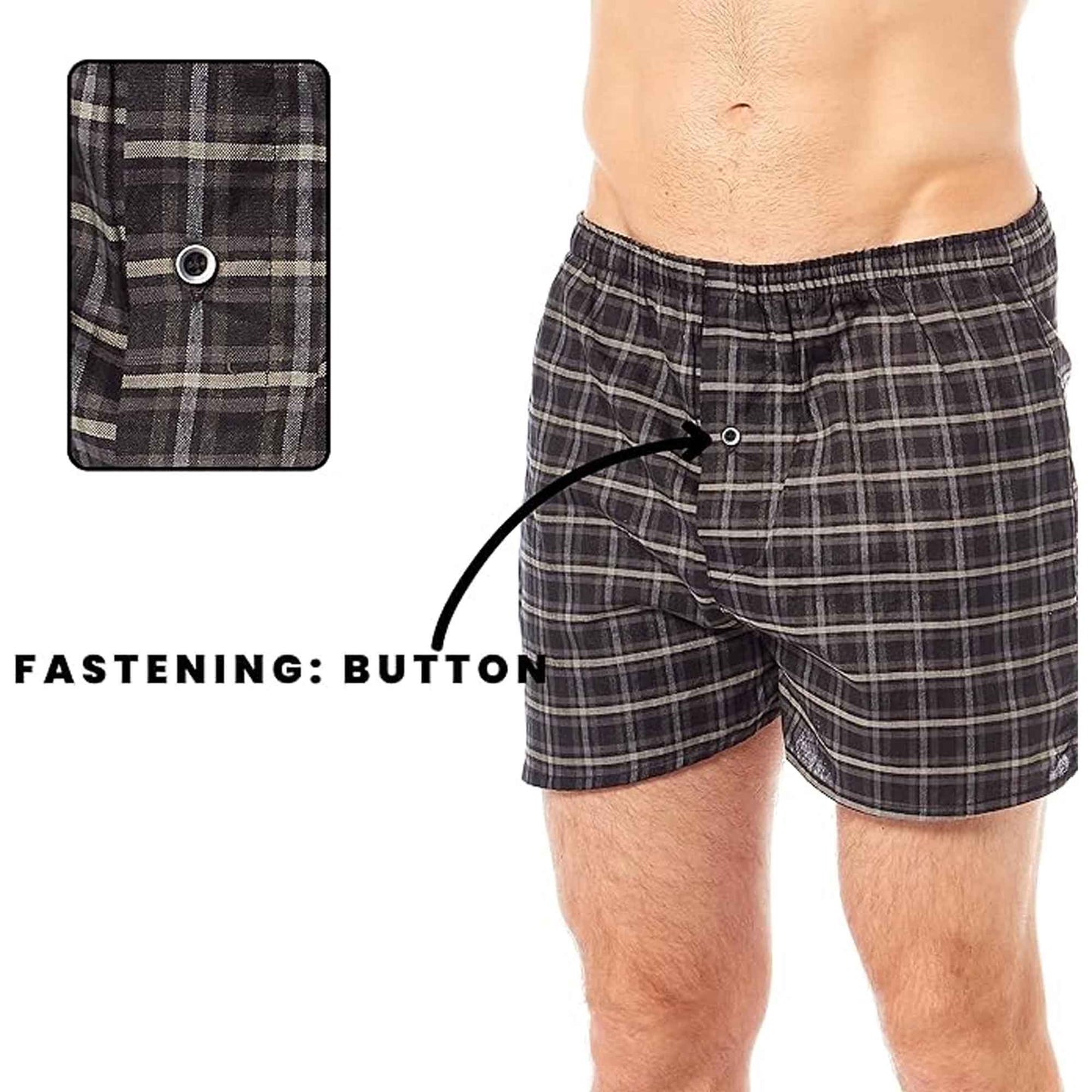 Pack of 6 Mens Loose Fit Boxers with Comfort Waistband Button Fly Breathable Cotton Blend Assorted Colours Premium Quality MB02 by Sock Stack