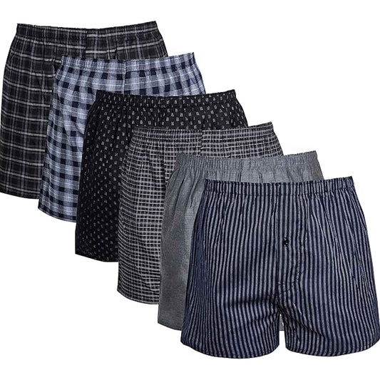 Pack of 6 Mens Loose Fit Woven Boxers with Comfort Waistband in Soft Cotton Blend Multiple Sizes and Colors Breathable Durable MB01 by Sock Stack