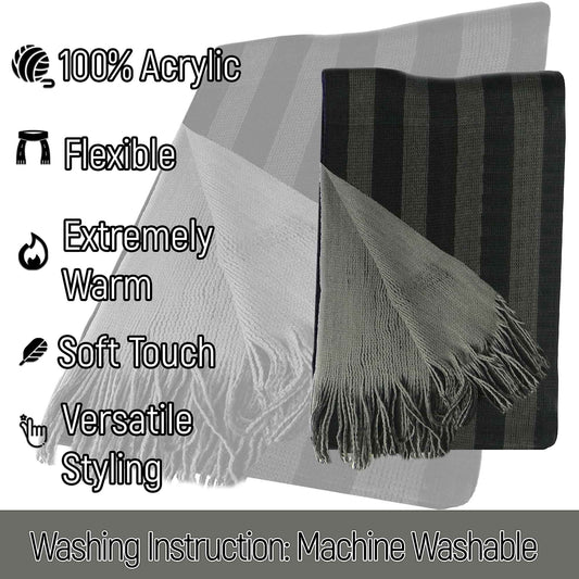 Reversible Stripe Design Men's Scarves Soft Woven Acrylic Fabric Winter Accessory Stylish for Casual and Formal Outfits 3 Colour Options Sock Stack