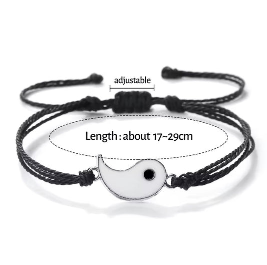 Matching Couple Bracelets – Love luck Adjustable Black & White