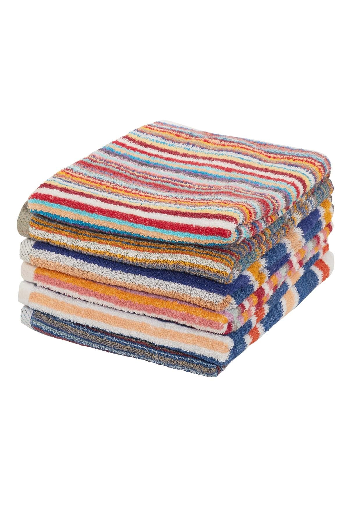 OLIVIA ROCCO Towels Set Of 6 100 Percent Recycled Cotton Quick Dry Absorbent Striped Assorted Colours For Gym Beach Travel Home