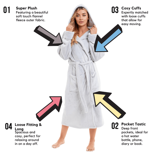 Super Soft Women's Faux Fur Hooded Bathrobe Plush Fleece Ultra-Absorbent Dressing Gown for Home Spa Gym Hotel in Pink or Grey Sizes S-XL by Daisy Dreamer