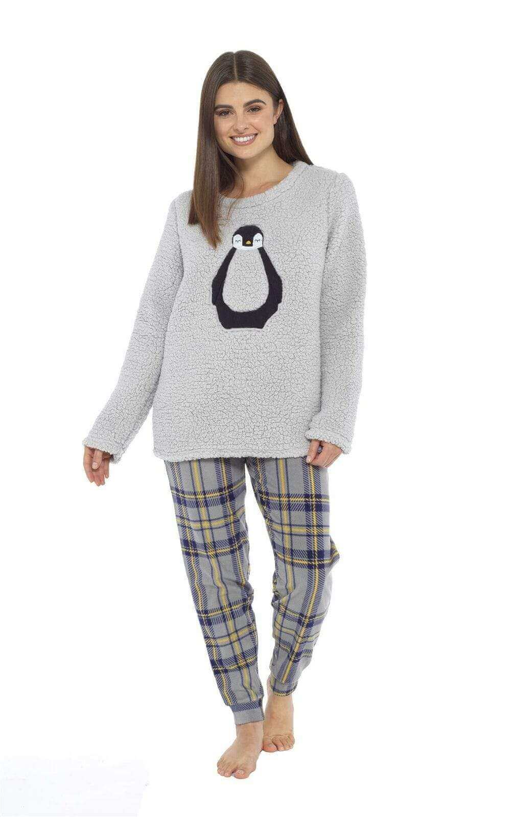 Ultra Soft Women's Teddy Fleece Pyjama Set Cozy Penguin Design Super Warm Sleepwear with Elasticated Waistband for Cold Nights by Daisy Dreamer
