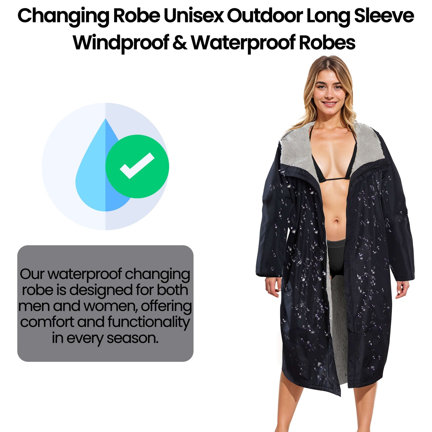 Unisex Adults Waterproof Windproof Changing Robe Hooded Outdoor Coat for Beach Swimming Surfing Warm Fleece Lining by Heatwave Thermalwear
