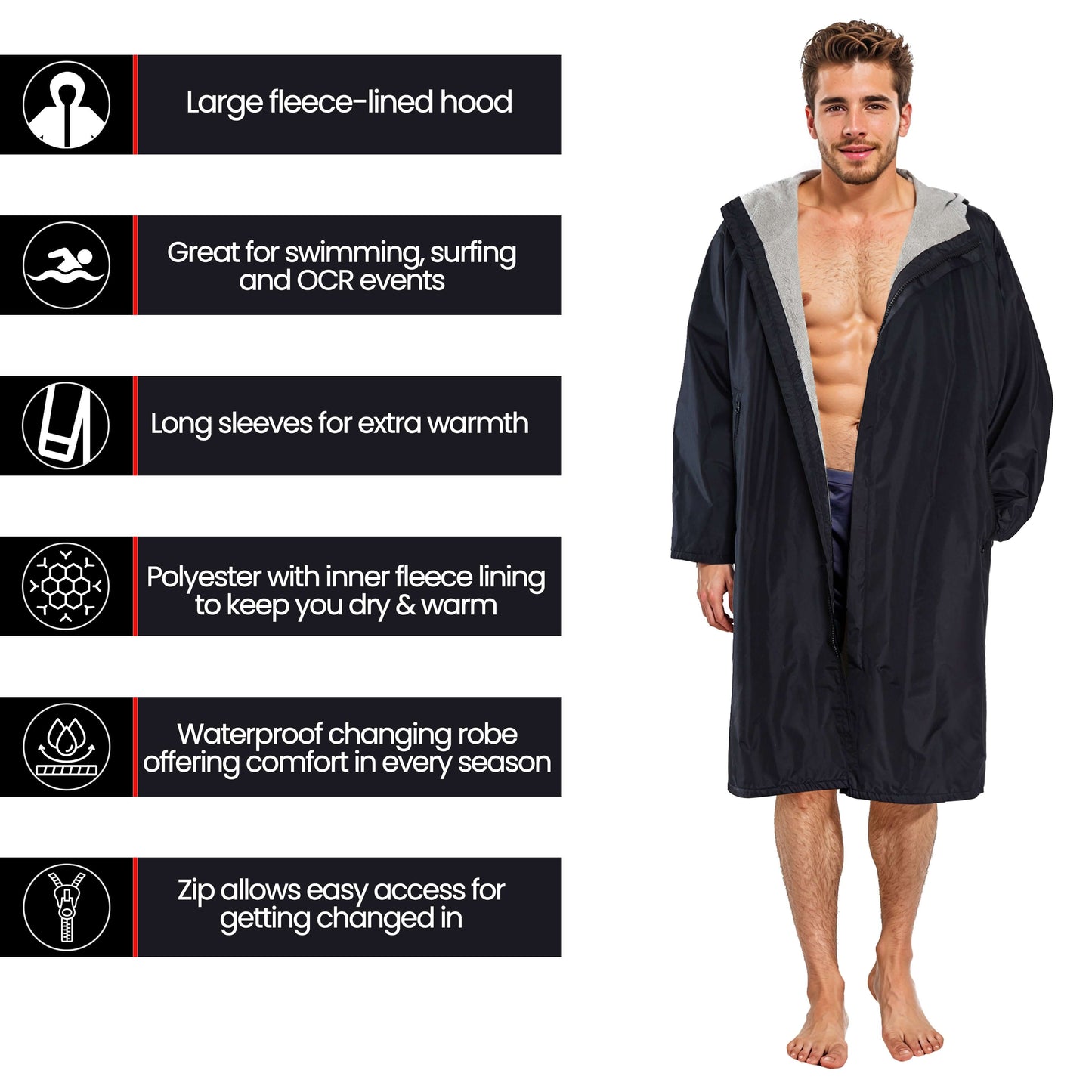 Unisex Adults Waterproof Windproof Changing Robe Hooded Outdoor Coat for Beach Swimming Surfing Warm Fleece Lining by Heatwave Thermalwear