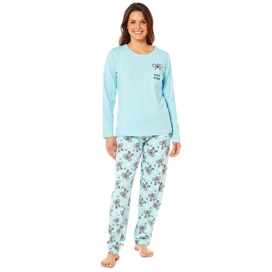 Women's 100% Cotton Koala Bear Print Pyjama Set Comfortable Long Sleeve Top and Elasticated Pants for Sleeping and Lounging Available in Small Medium Large X-Large by Daisy Dreamer