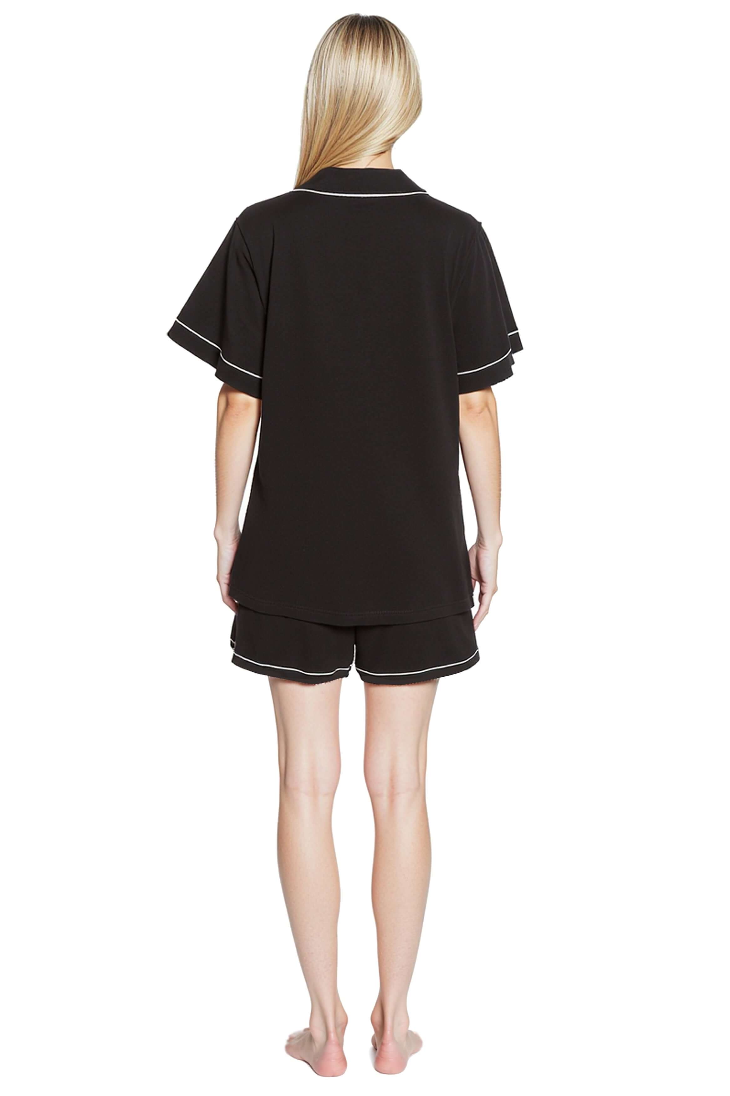 Daisy Dreamer Women's Black Short Pyjama Set - Super Soft Sleepwear with Button Up Top and Shorts With Pockets Relaxed Fit