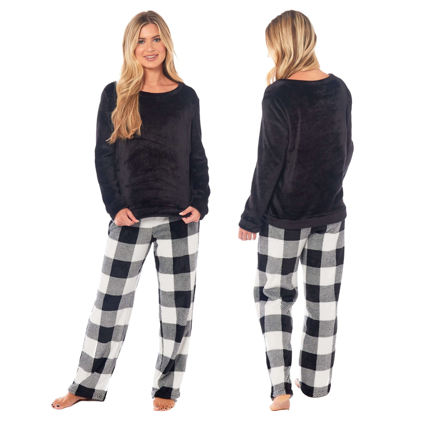 Women's Buffalo Check Fleece Pyjamas Set Long Sleeve Top and Bottoms Warm Nightwear Stylish Loungewear Multiple Sizes Available by Daisy Dreamer