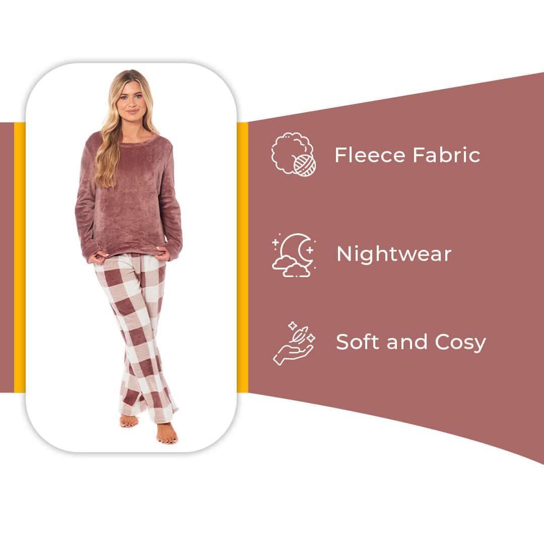 Women's Buffalo Check Fleece Pyjamas Set Long Sleeve Top and Bottoms Warm Nightwear Stylish Loungewear Multiple Sizes Available by Daisy Dreamer