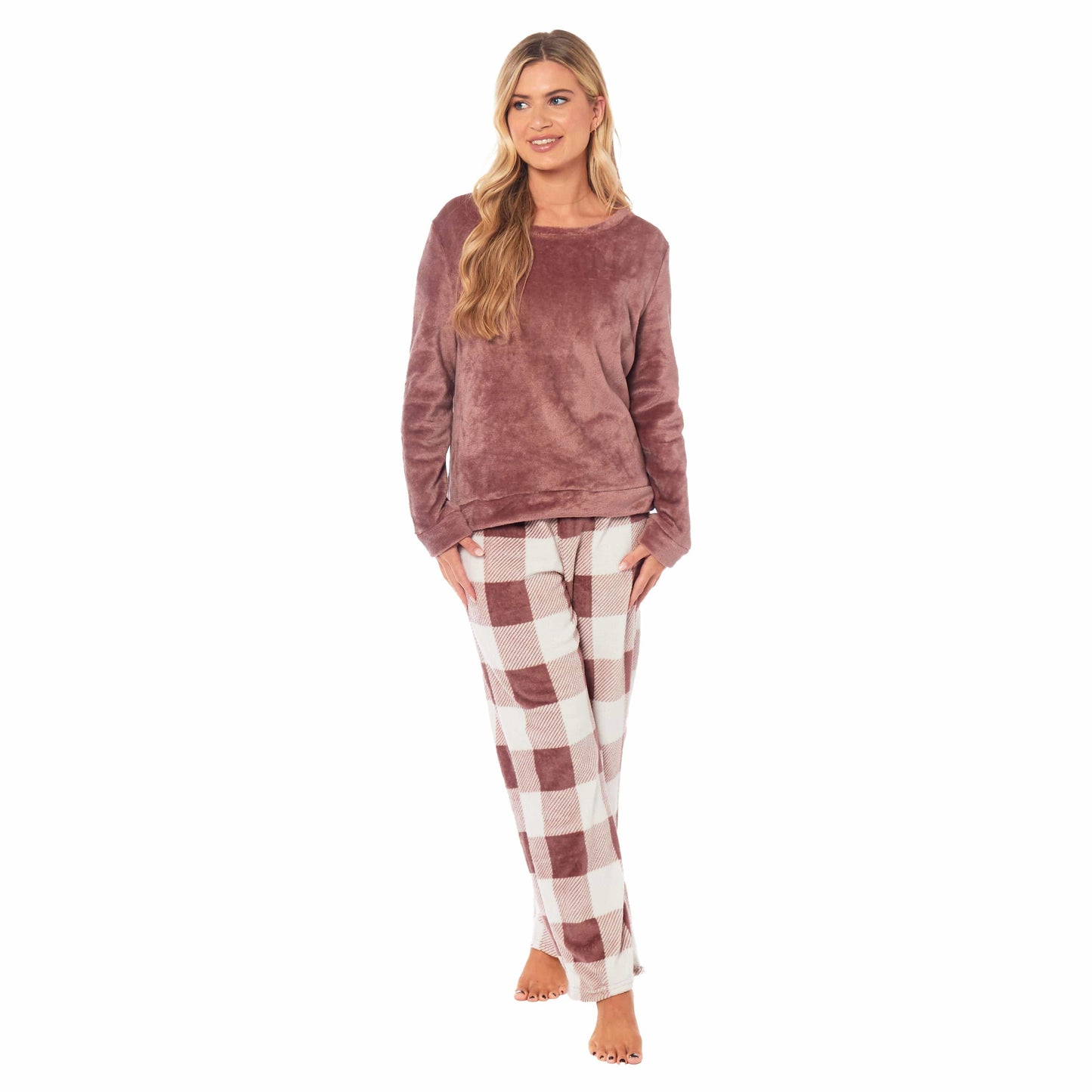 Women's Buffalo Check Fleece Pyjamas Set Long Sleeve Top and Bottoms Warm Nightwear Stylish Loungewear Multiple Sizes Available by Daisy Dreamer