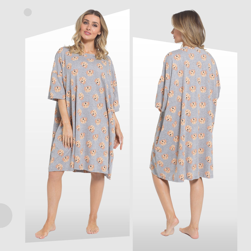 OLIVIA ROCCO Women's Cockapoo Baggy Nighty Dress 100 Percent Cotton Oversized Nightshirt Short Sleeved Nighties For Ladies Daisy Dreamer