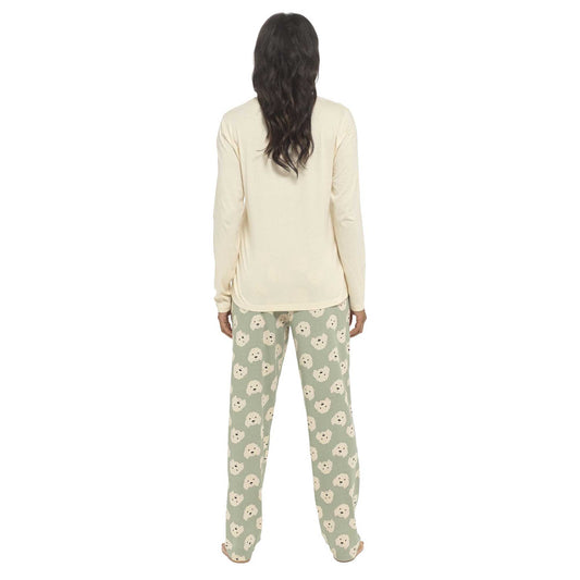 Women's Cockapoo Cotton Jersey Pyjama Set Long Sleeve Lounge Wear PJs with Elasticated Waistband by Daisy Dreamer
