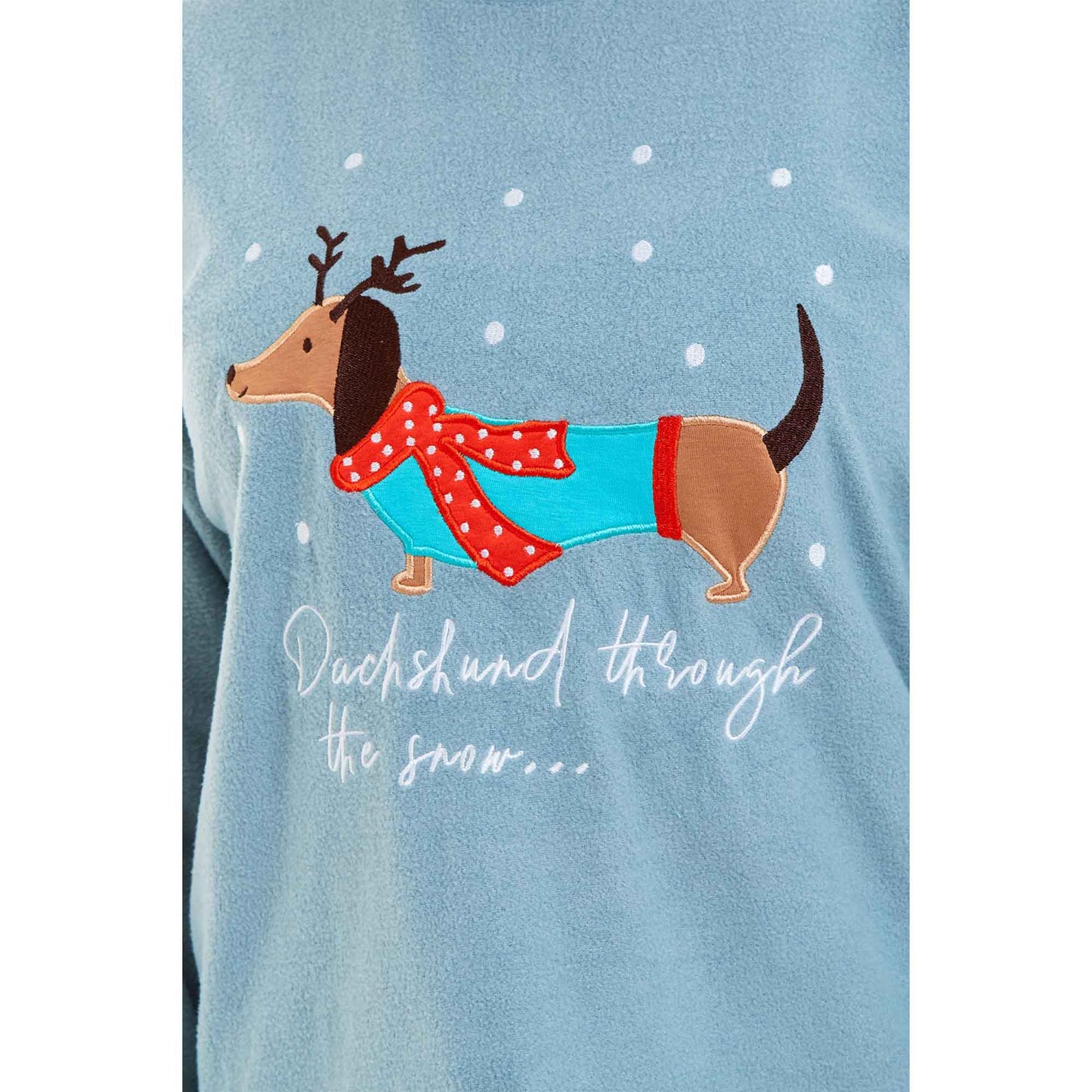 Women's Cosy Dachshund Polar Fleece Pyjama Set with Hood Embroidered Detailing Soft Nightwear Warm Loungewear Ideal Gift for Chilly Nights by Daisy Dreamer