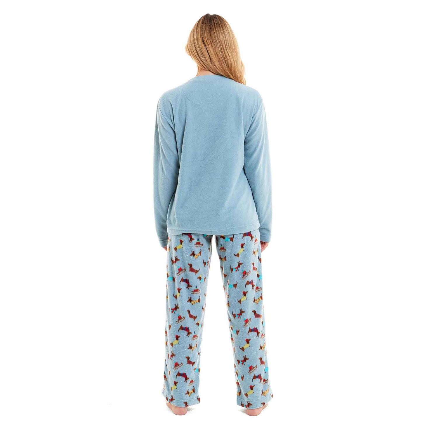 Women's Cosy Dachshund Polar Fleece Pyjama Set with Hood Embroidered Detailing Soft Nightwear Warm Loungewear Ideal Gift for Chilly Nights by Daisy Dreamer