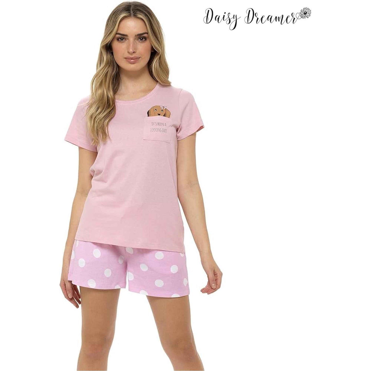 Women's Cotton Sausage Dog Print T Shirt and Shorts Pyjama Set for Summer by Daisy Dreamer Cozy Sleepwear Loungewear Gift for Dog Lovers Multiple Sizes