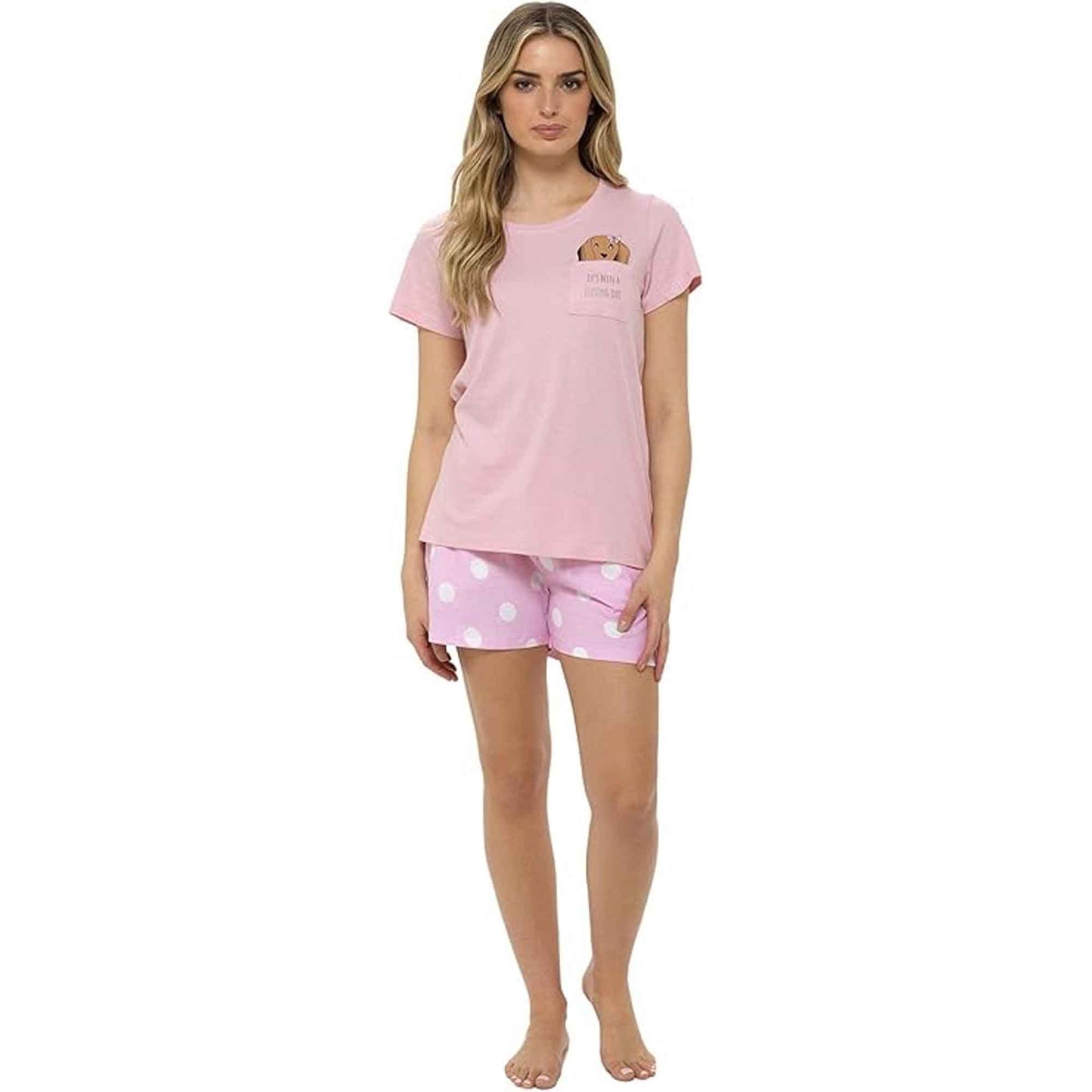 Women's Cotton Sausage Dog Print T Shirt and Shorts Pyjama Set for Summer by Daisy Dreamer Cozy Sleepwear Loungewear Gift for Dog Lovers Multiple Sizes