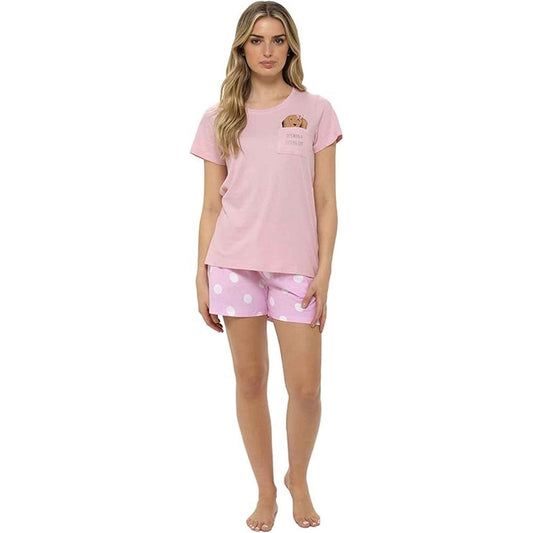 Women's Cotton Sausage Dog Print T Shirt and Shorts Pyjama Set for Summer by Daisy Dreamer Cozy Sleepwear Loungewear Gift for Dog Lovers Multiple Sizes