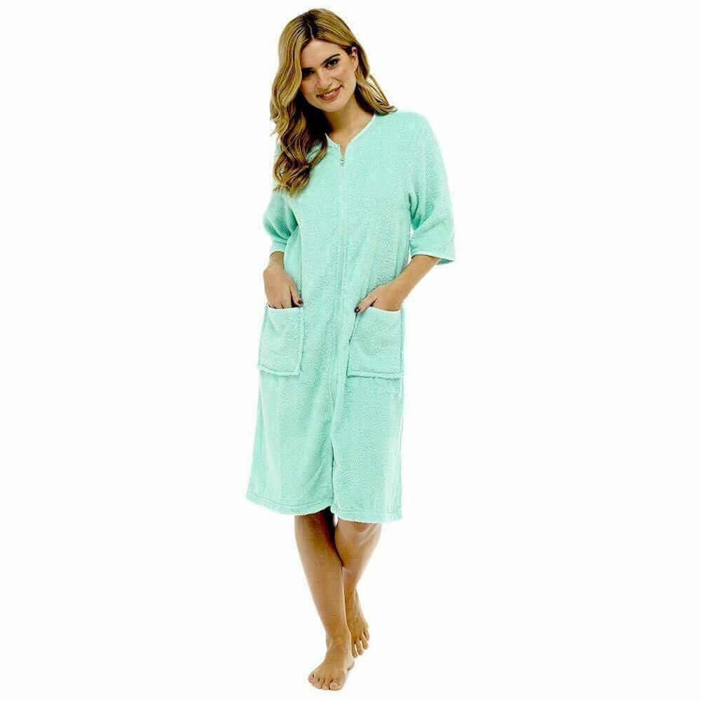 Women's Cotton Terry Towelling Bath Robe Zip Through Ultra Absorbent Soft and Luxurious Dressing Gown Perfect for Post Shower Relaxation by Daisy Dreamer