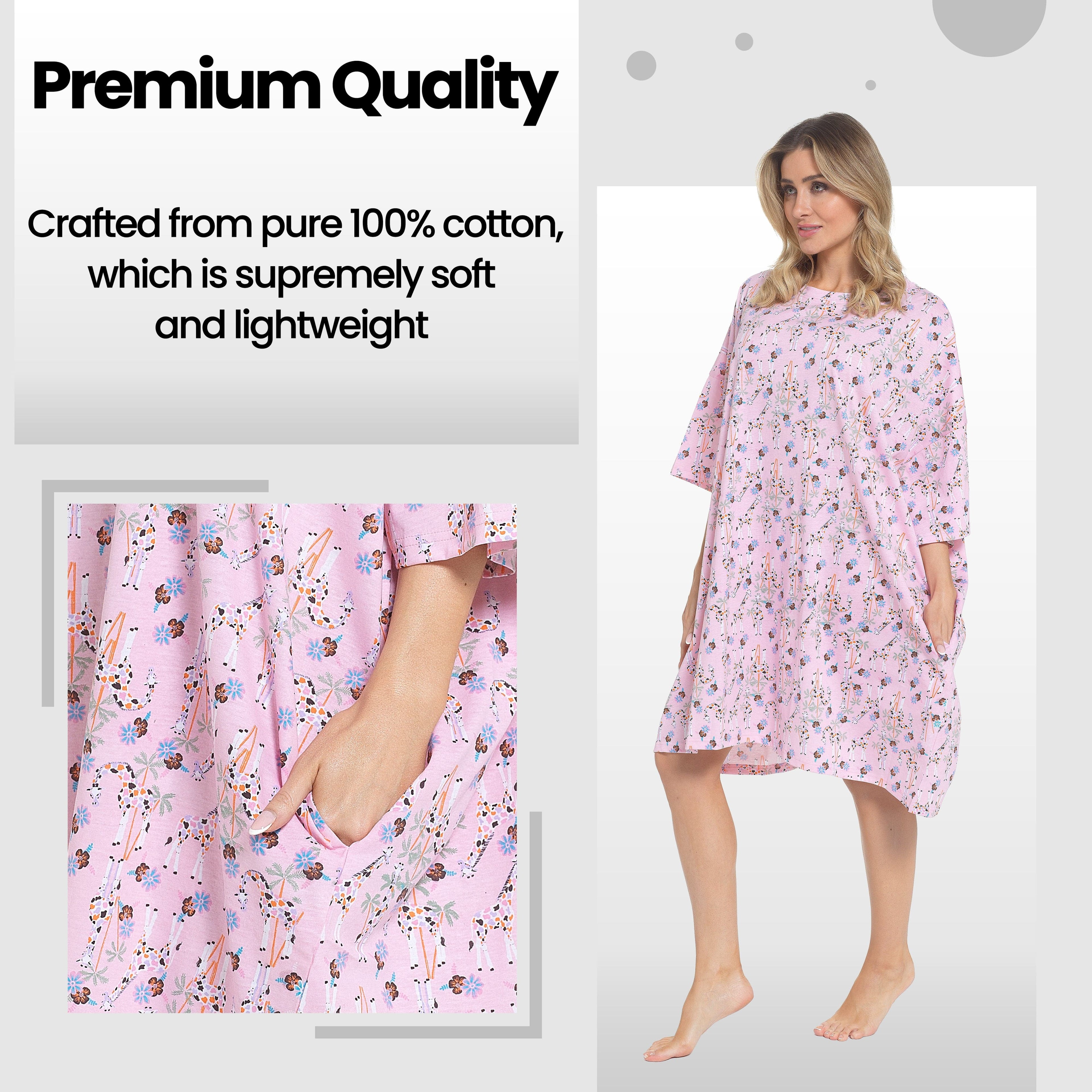 Daisy Dreamer Women Giraffe Print Nighty Dress Baggy Oversized 100 Percent Cotton Short Sleeved Nightshirt Relaxed Fit Loungewear