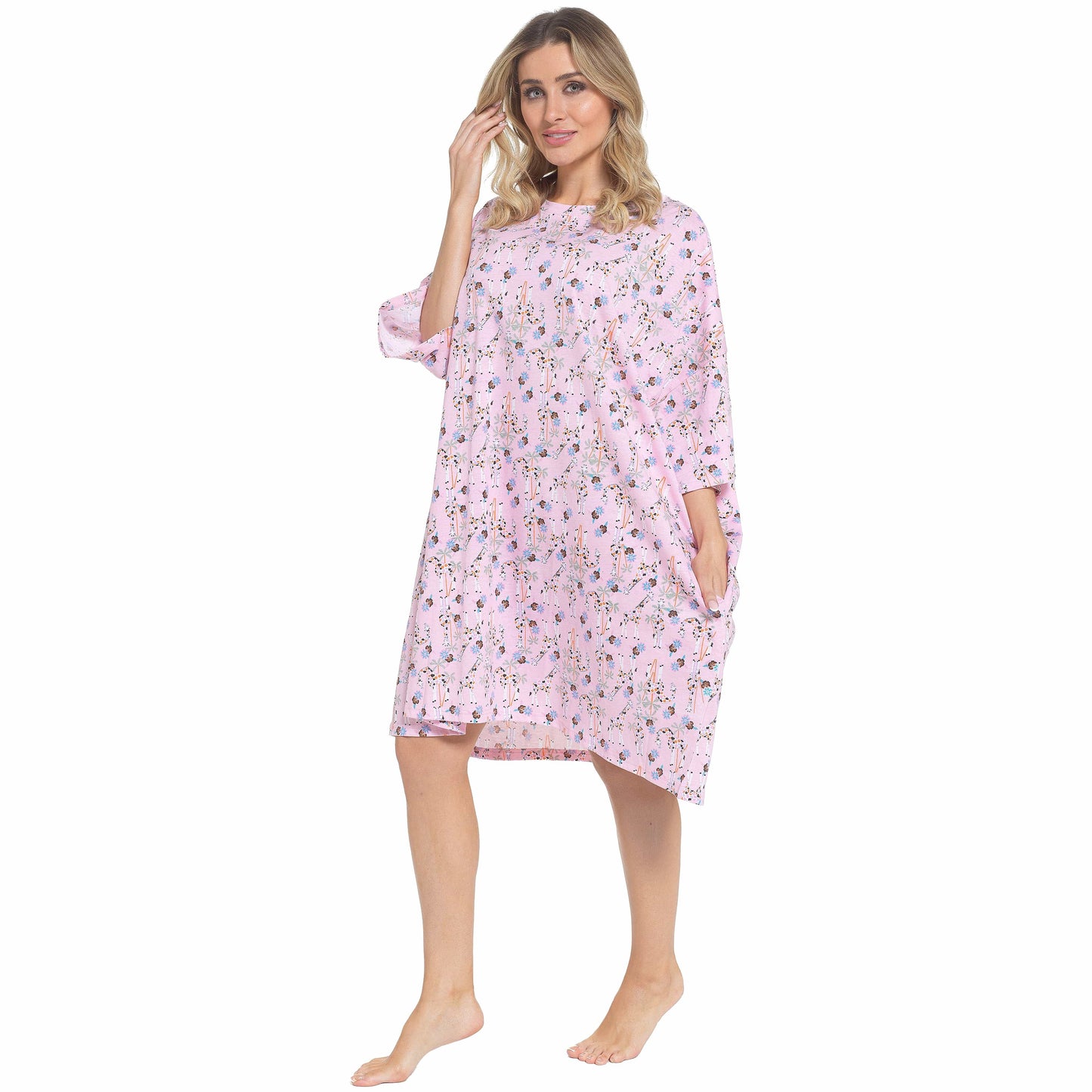 Women's Giraffe Baggy Nighty Dress Oversized T-Shirt Nighties 100% Cotton Short Sleeved Nightshirt for Ladies by Daisy Dreamer