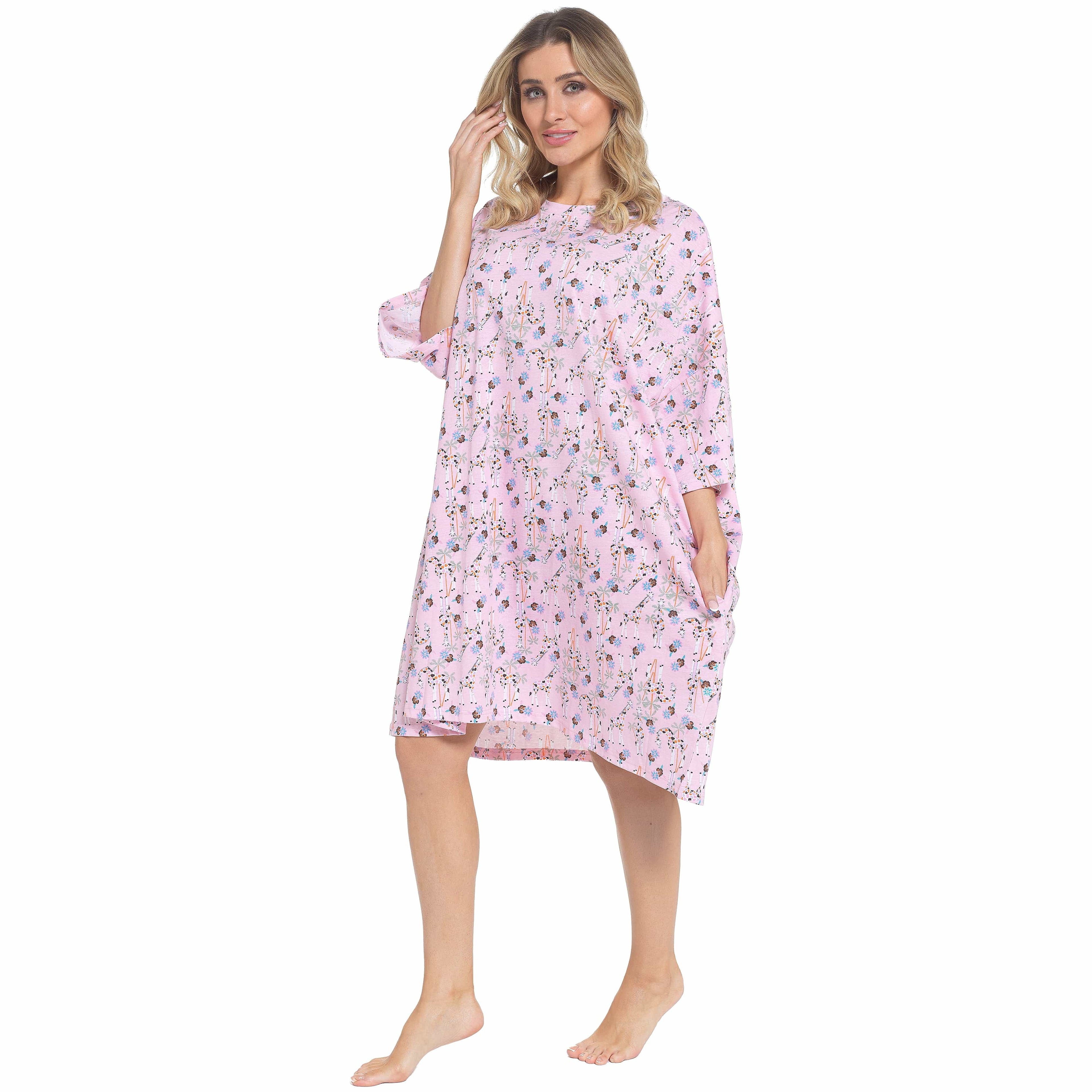 Daisy Dreamer Women Giraffe Print Nighty Dress Baggy Oversized 100 Percent Cotton Short Sleeved Nightshirt Relaxed Fit Loungewear