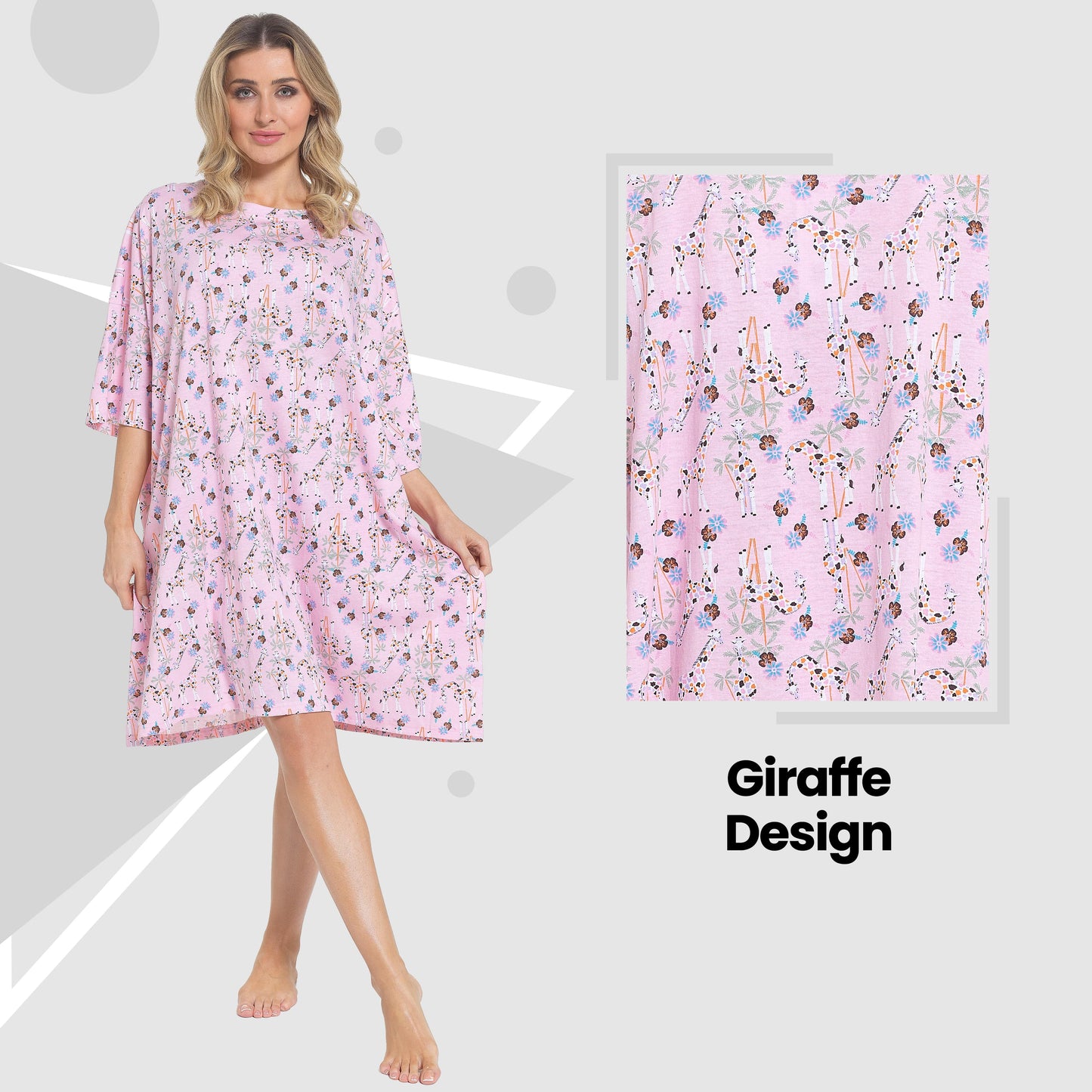 Women's Giraffe Baggy Nighty Dress Oversized T-Shirt Nighties 100% Cotton Short Sleeved Nightshirt for Ladies by Daisy Dreamer