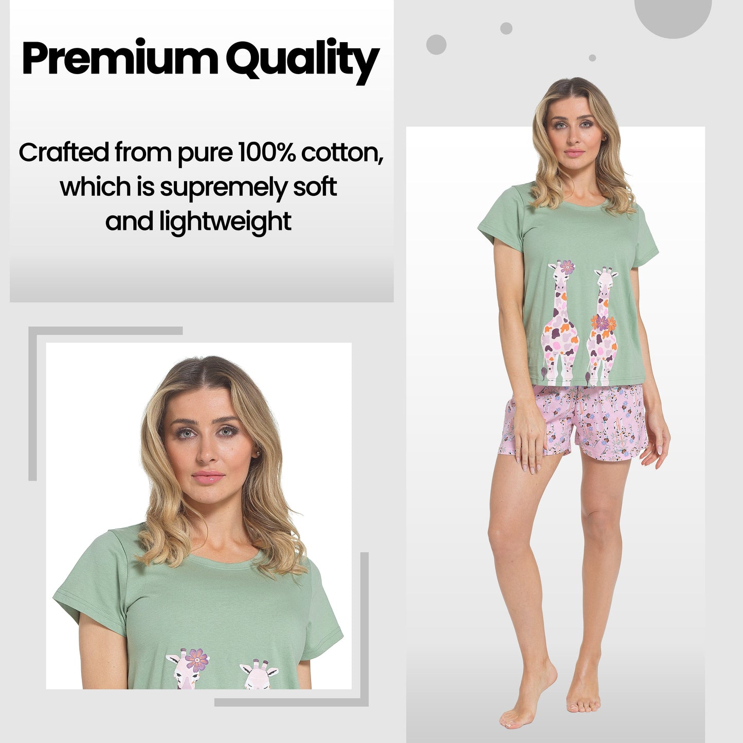 Women's Giraffe Pyjama Set T-Shirt & Shorts PJs Soft Cotton Loungewear Summer Holiday Sleepwear by Daisy Dreamer
