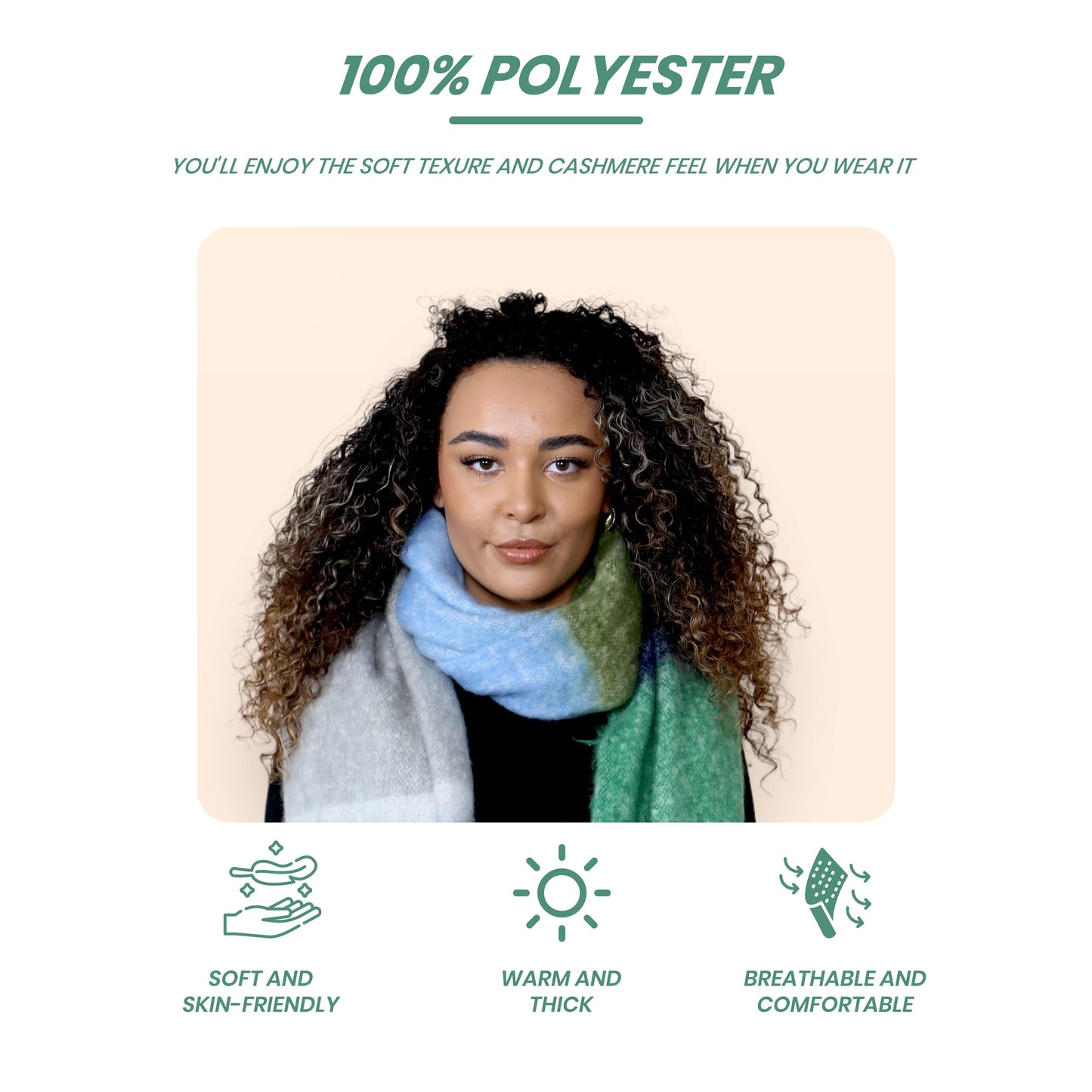 Women’s Green Blue Chunky Knit Bright Plaid Blanket Scarf Long Winter Wrap Warm Striped Shawl with Tassels Gift for Ladies by Daisy Dreamer