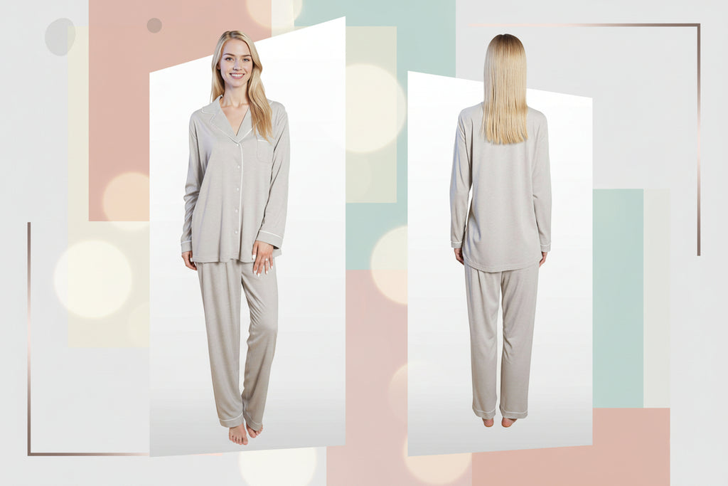 Daisy Dreamer Women's Grey Pyjama Set Soft Touch Long Sleeve Button Up Top and Bottoms