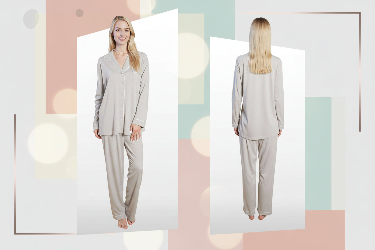 Daisy Dreamer Women's Grey Pyjama Set Soft Touch Long Sleeve Button Up Top and Bottoms