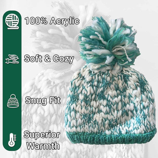 Women's Hand Knitted Daisy Pattern Winter Hat Headband Mittens Set with Pom Pom in Red Green Pink for Outdoor Activities and Holiday Gifts by Sock Stack