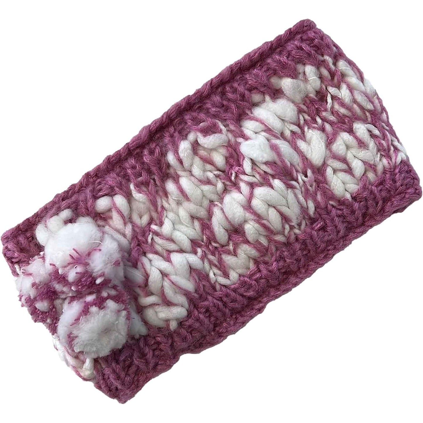 Women's Hand Knitted Daisy Pattern Winter Hat Headband Mittens Set with Pom Pom in Red Green Pink for Outdoor Activities and Holiday Gifts by Sock Stack