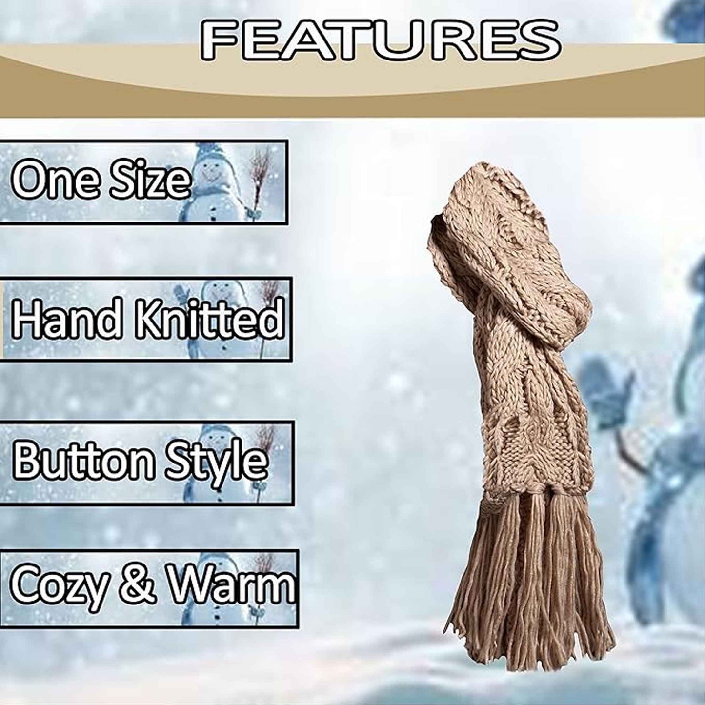 Women's Hand-Knitted Winter Hat Scarf and Hand Warmer Set with Inga Button Design Luxurious Acrylic Adjustable Fit Elegant Brown and Cream by Sock Stack