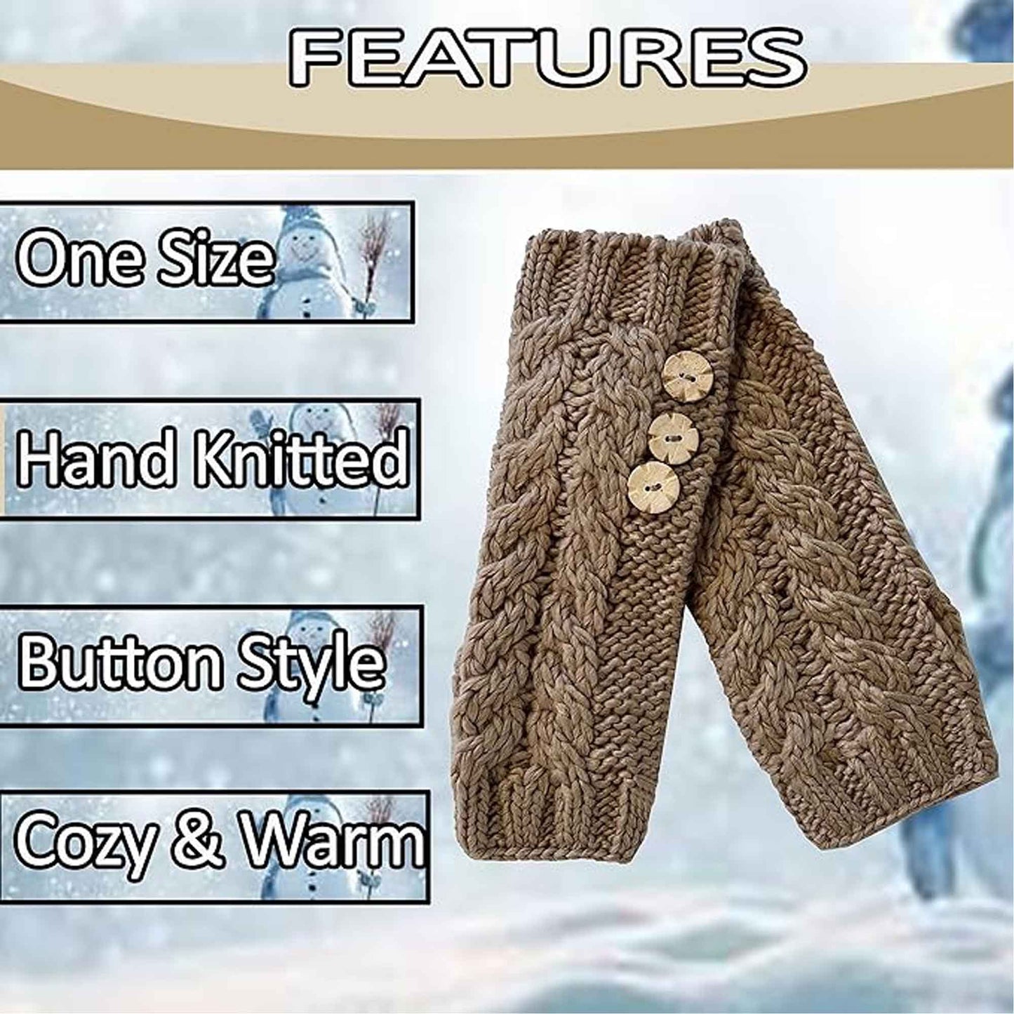 Women's Hand-Knitted Winter Hat Scarf and Hand Warmer Set with Inga Button Design Luxurious Acrylic Adjustable Fit Elegant Brown and Cream by Sock Stack