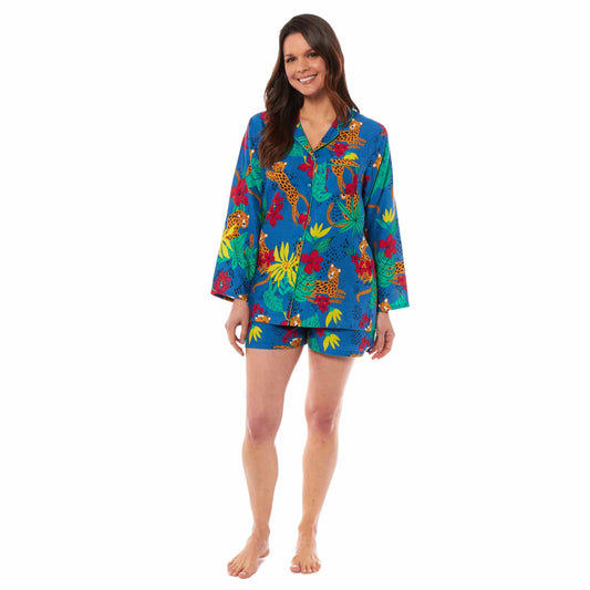 Women's Jaguar Jungle Leopard Print Short Pyjama Set Button Up Shorts Loungewear Sleepwear Soft Breathable Comfortable Stylish PJs Sizes S M L XL by Daisy Dreamer