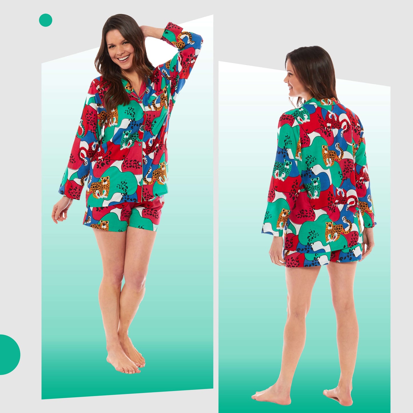 Women's Jaguar Jungle Leopard Print Short Pyjama Set Button Up Shorts Loungewear Sleepwear Soft Breathable Comfortable Stylish PJs Sizes S M L XL by Daisy Dreamer