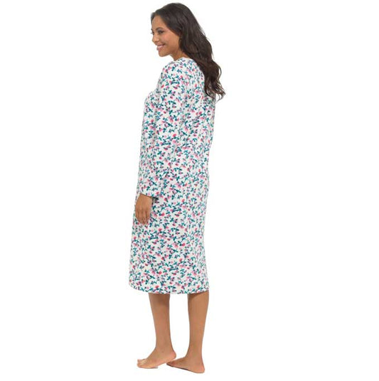 Women's Long Sleeve Fleece Nightdress Soft Warm Floral Print Sleepwear Cozy Winter Nightie Loungewear Available in Multiple Sizes By Daisy Dreamer