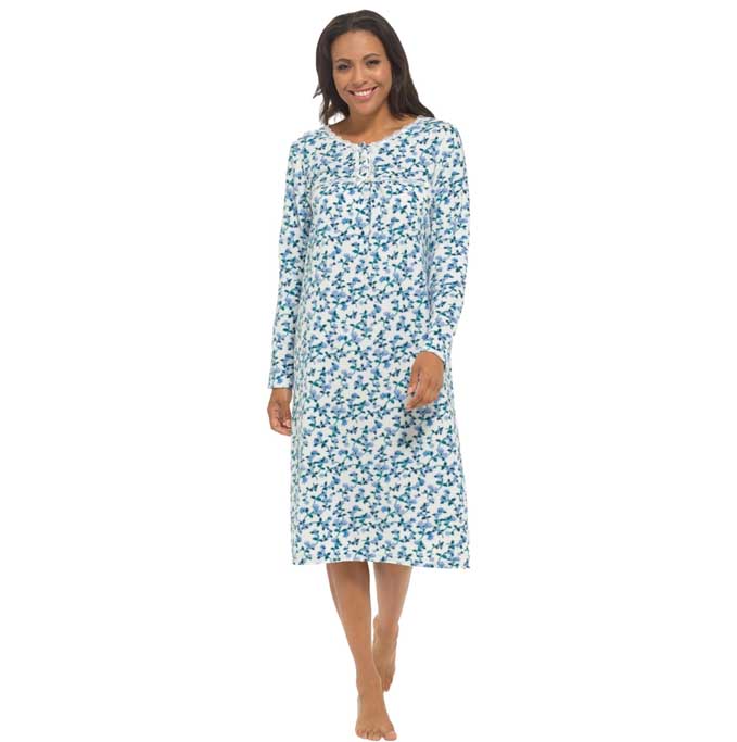 Women's Long Sleeve Fleece Nightdress Soft Warm Floral Print Sleepwear Cozy Winter Nightie Loungewear Available in Multiple Sizes By Daisy Dreamer