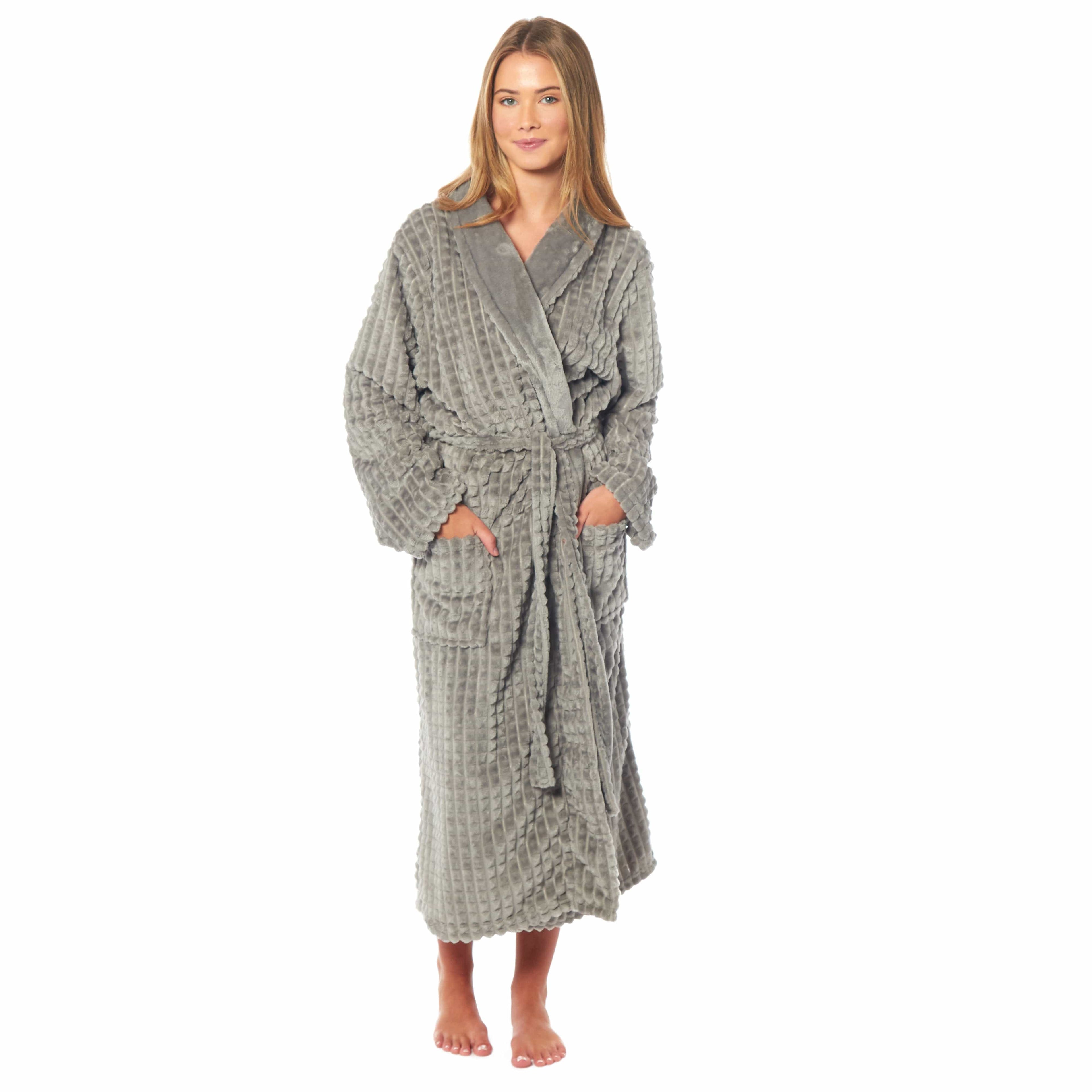 Daisy Dreamer Womens Waffle Fleece Robe Long Belted Pockets Luxurious Dressing Gown