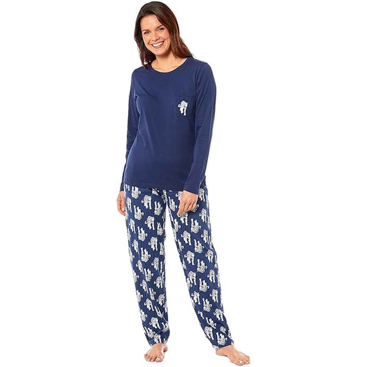 Women's Navy Tiger Print Polar Fleece Pyjama Set Soft Comfortable Loungewear Long Sleeve Top Elasticated Bottoms Stylish Gift Nightwear by Daisy Dreamer