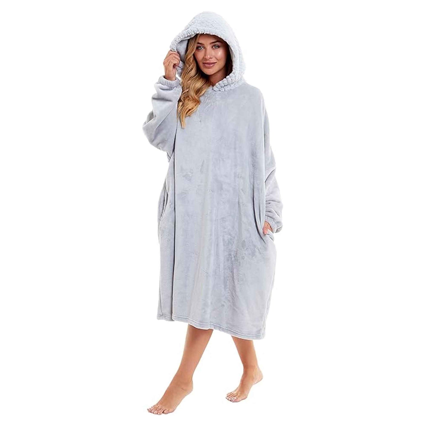 Women's Oversized Plush Hooded Poncho Blanket Cozy Fleece Hoodie with Fur Hood Ideal for Lounging Camping Outdoor Warmth by Daisy Dreamer